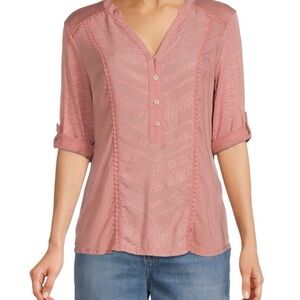 Democracy Pink Blouse with V-Neck and 3/4 Sleeves